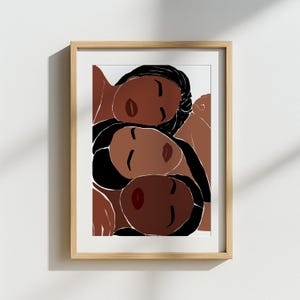 Three African Girls Wall Art, Black Woman Boho Portrait Print, African American Face Art, Modern Self Love Art, Empowering Wall Decor