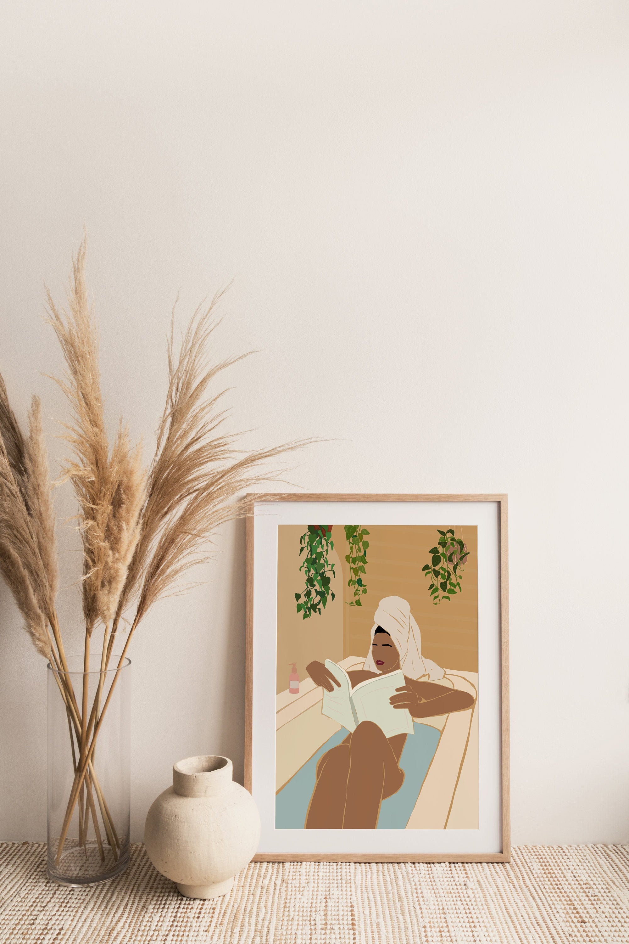 Bathroom Wall Art, Abstract Woman Art, Bath Print, Plant Lover Print, Tuscan Bath Print, Brown ...