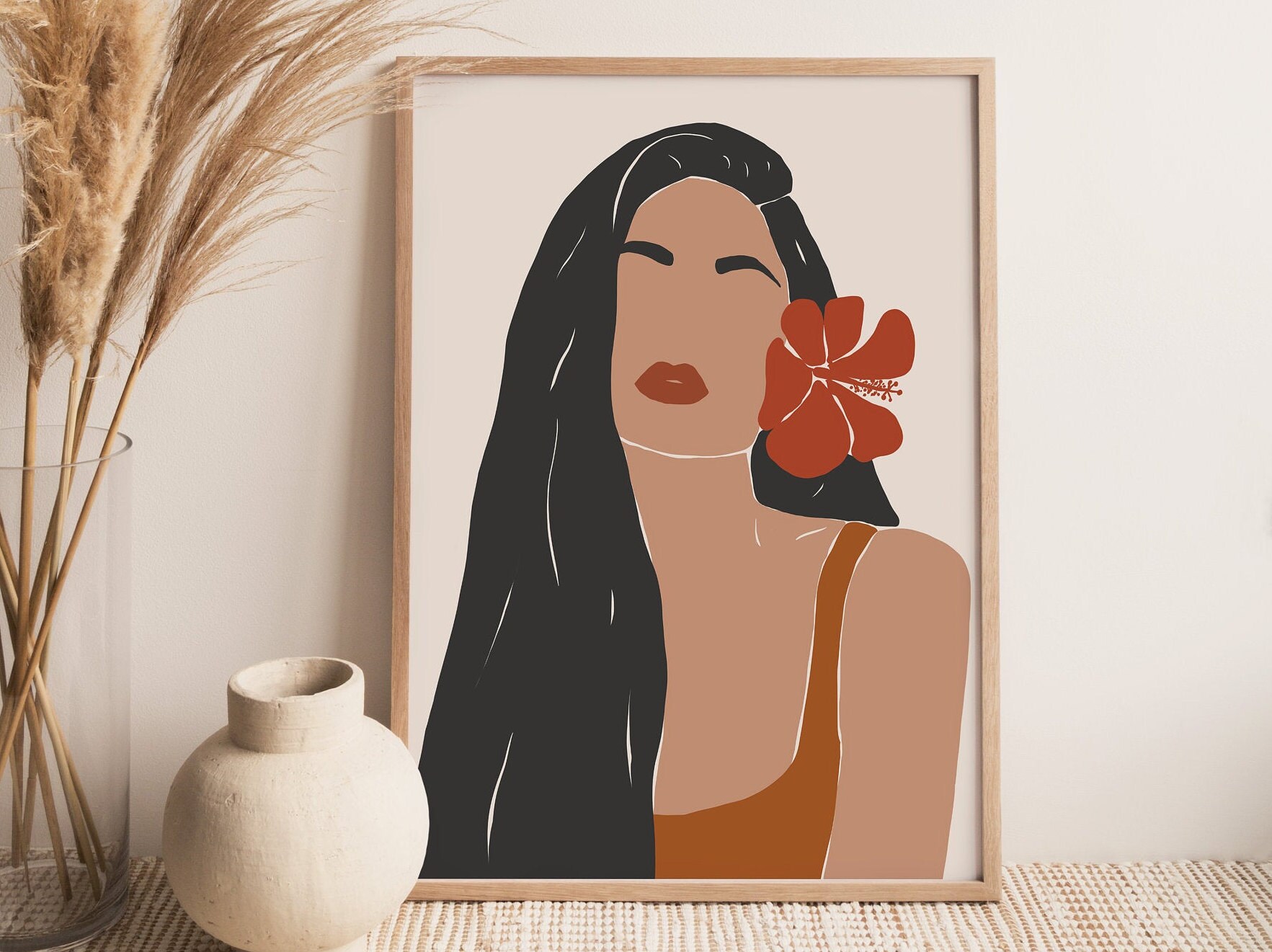 Boho Abstract Woman Art Modern Art Print Hibiscus Flower Etsy Canada