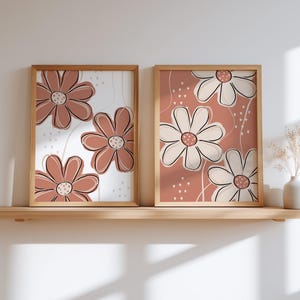 Floral Wall Art, Boho Wall Art, Abstract Art, Modern Art, Kitchen Decor, Flowers Art, Terracotta Art, Set of 2, Above Bed Art, Bathroom Art