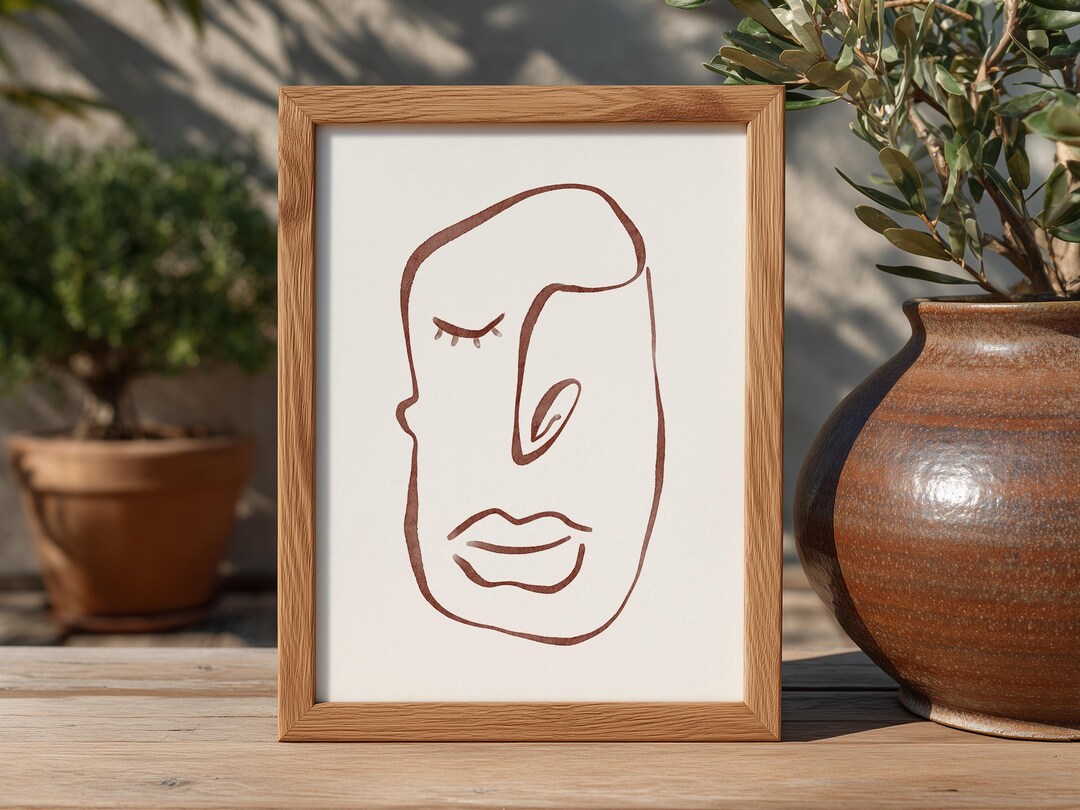 Abstract Face Line Art Print, Minimalist Modern Wall Art, Boho Abstract ...