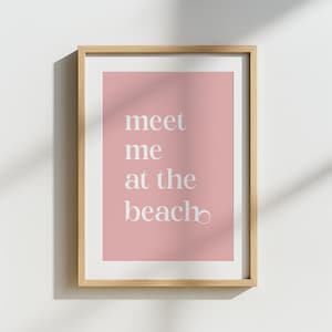 Meet Me At The Beach Poster, Coastal Wall Art, Beach House Decor, Ocean Print, Retro Beach Wall Art, Digital Download, Pink Coastal Print