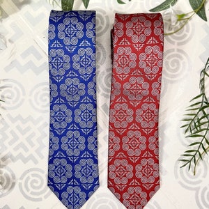 Hmong Tie- Embroidered woven tie blue and red