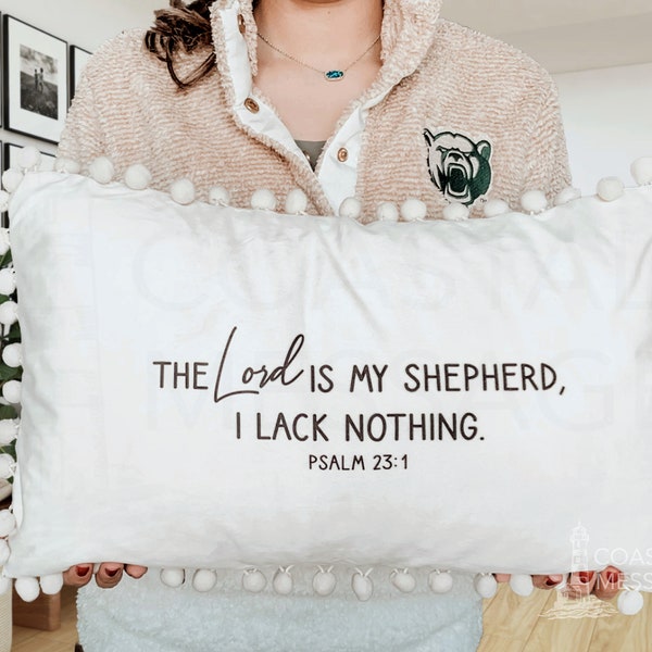 Christian Pillow, Psalm 23 Pillow Cover, Bible Verse Pillow, Lumbar Pillow With Pom Pom