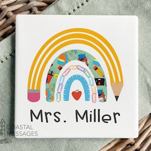 Personalized Coasters For Teacher, Custom Teacher Appreciation Gift Coaster Set of 4, Teacher Thank You Gift, Holiday Gift, End Of Year Gift