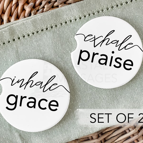 Christian Car Coaster Set van 2, Inhale Grace Exhale Praise, Car Cup Coasters, Christian Car Accessories, Car Cup Holder, New Car Decor Gift