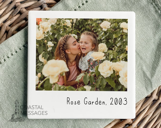 Personalized Photo Coasters, Set of 4, Retro Polaroid Style