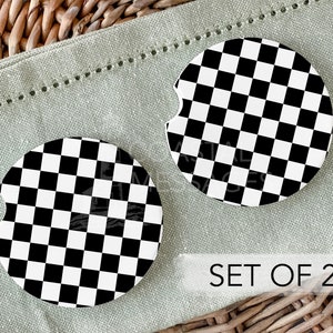 Set di 2 sottobicchieri a scacchi per auto, bianchi e neri, con bandiera da corsa, sottobicchieri per auto, portabicchieri per auto, nuovi accessori per auto, decorazioni a scacchi.