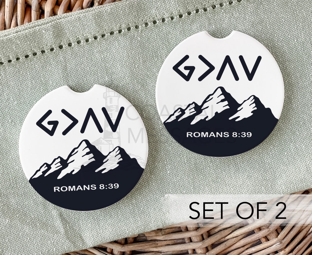 Christian Car Coaster Set of 2, God is Greater Car Cup Holder
