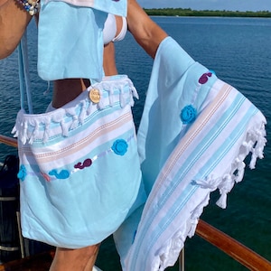 Handmade Toweling Beach Bag, Sarong/Towel, Makeup Bag