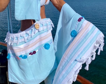 Handmade Toweling Beach Bag, Sarong/Towel, Makeup Bag