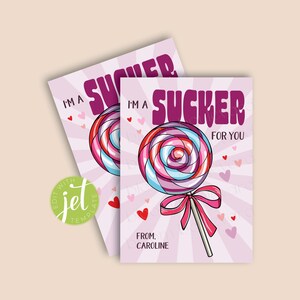 Selbstbearbeitungs-Lollipop-Valentinstag-Tag für Kinder, personalisierte Sucker-Valentinstagskarte, benutzerdefinierte Süßigkeits-Valentinstagskarte für die Grundschule