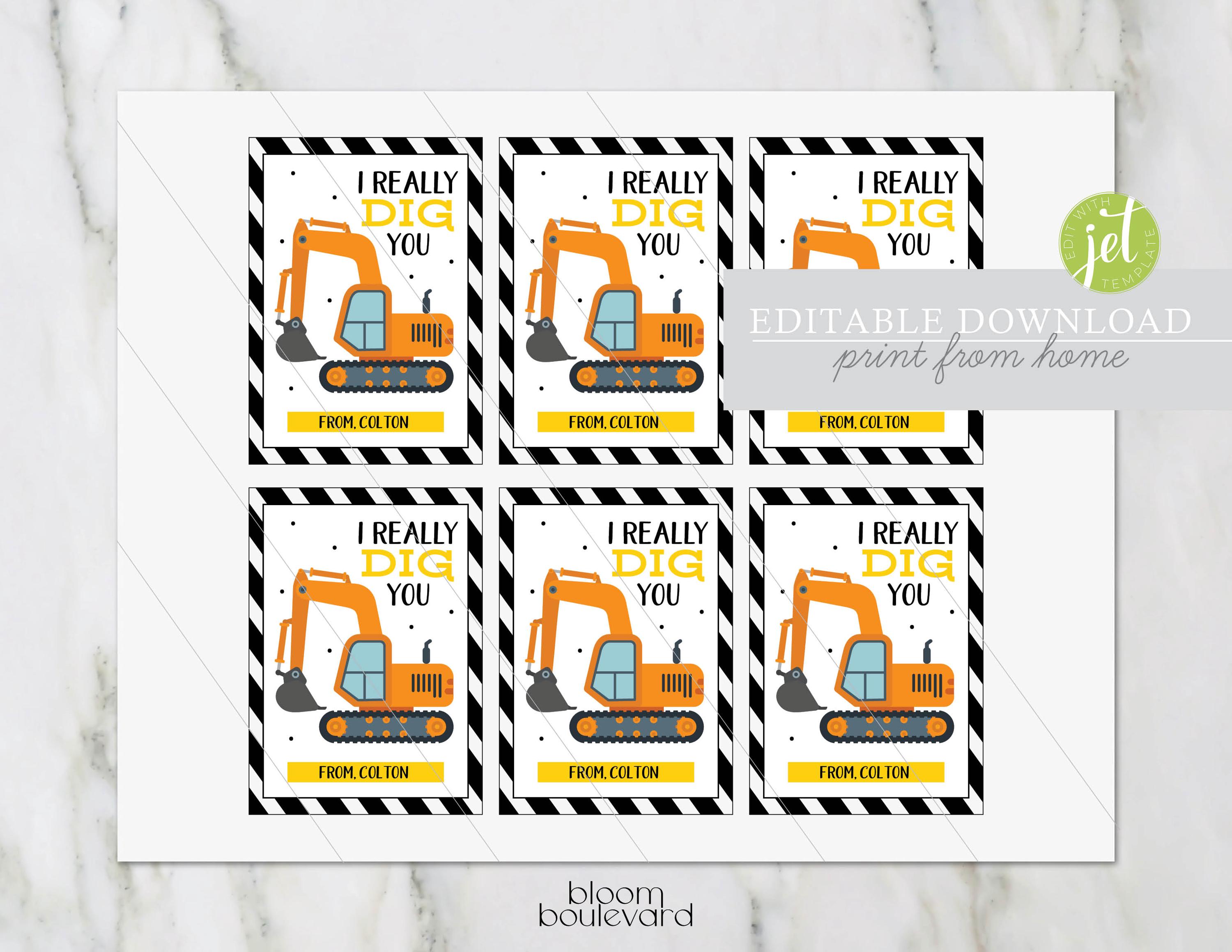 I Dig You Valentine's Tags | Editable Cards for Kids Classroom ...