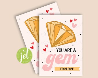 You Are A Gem Valentine's Tags | Personalized Cards for Kid's Classroom | Teacher valentines | Kid valentines | Cards for valentines