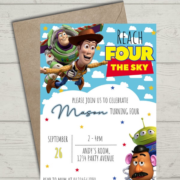 Editable Toy Story Digital Invite - Reach Four The Sky