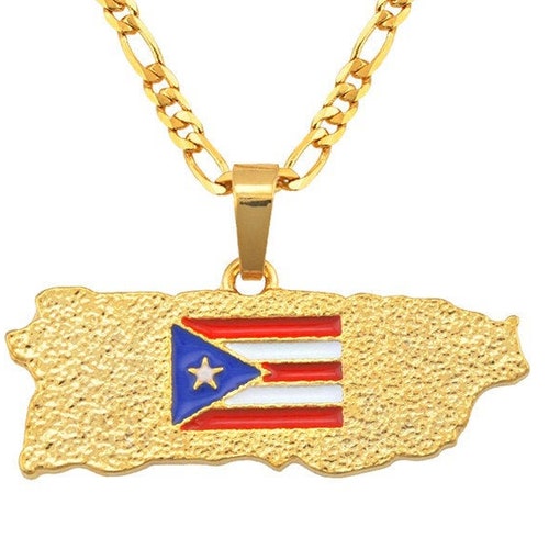 18K Goldplated Puerto Rico Flag Necklace / Charmed Jewelry Etsy