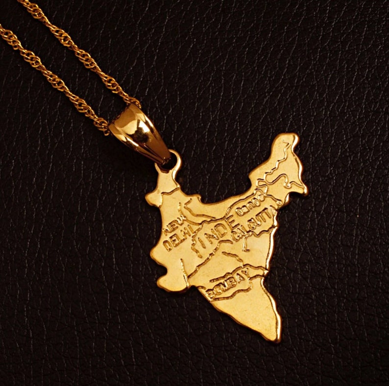 18K gold-plated India map necklace charmed jewelry gift India flag gold necklace for Men and Women