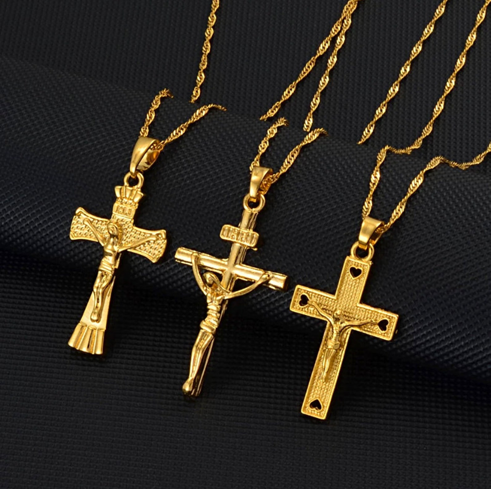 18K Gold-plated Christian Cross Pendant Necklace / - Etsy UK