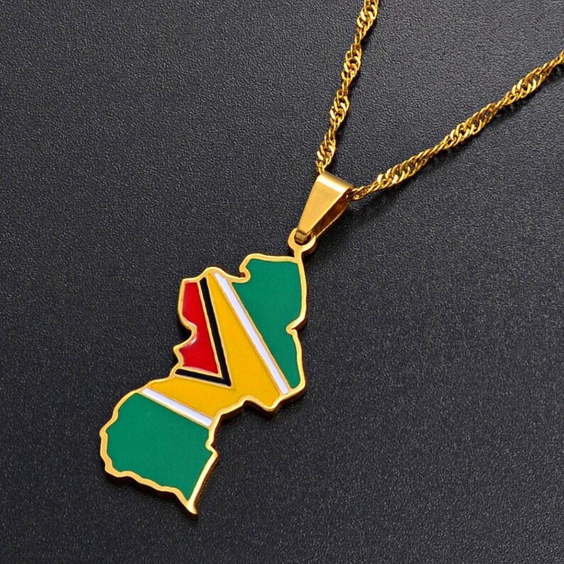 18K Goldplated Guyana Flag Necklace / Charmed Jewelry Gift / Etsy