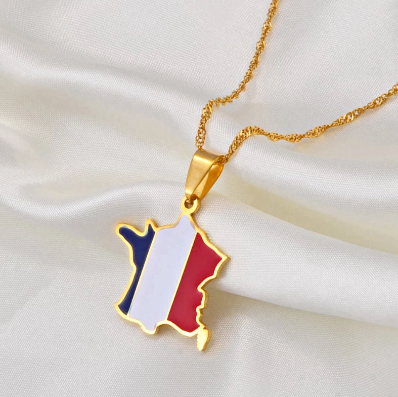 18K Goldplated France Map Necklace / France Flag Necklace / Etsy