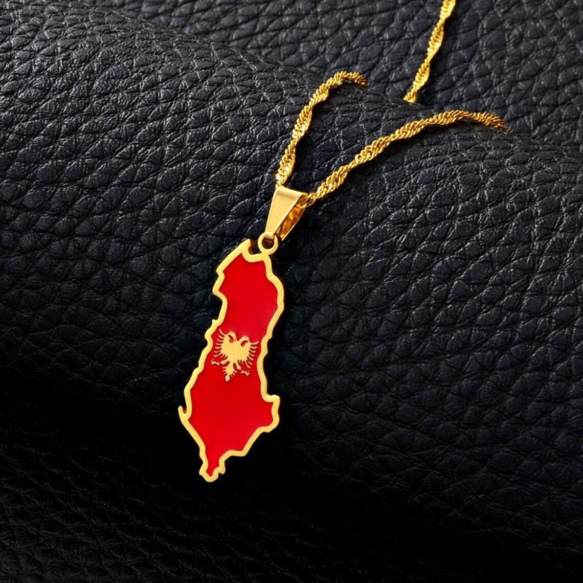 18K goldplated Albania flag necklace / charmed jewelry gift / Etsy