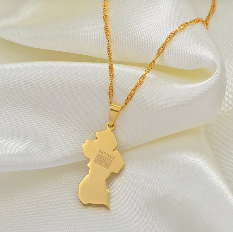 18K goldplated Guyana map necklace / charmed jewelry gift / Etsy