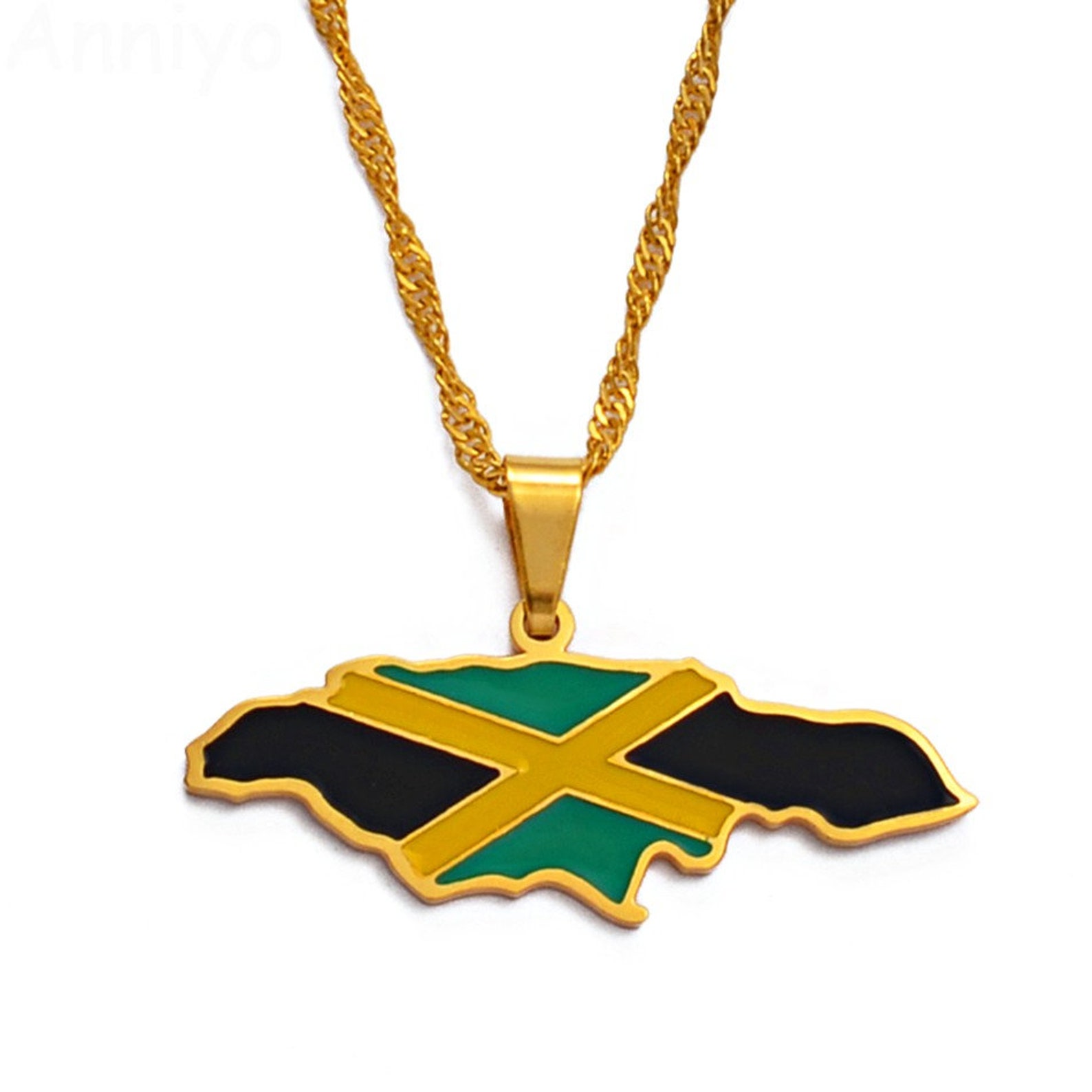 18K Goldplated Jamaica Flag Necklace / Charmed Jewelry Gift / Etsy