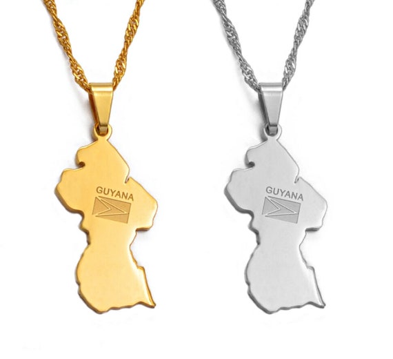 18K Goldplated Guyana Map Necklace / Charmed Jewelry Gift / Etsy