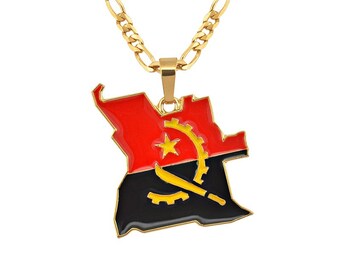 Express Your Love Gifts Angola Flag Necklace Angola Flag Engraved Stainless Steel 18-22 Express Your Love Gifts Angola Flag Necklace Angola Flag Engraved Stainless Steel 18-22