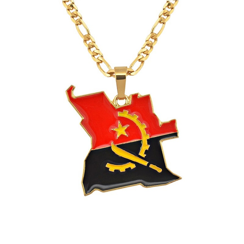 18K gold-plated Angola flag map pendant necklace charmed jewelry gift Angola flag gold necklace for Men and Women