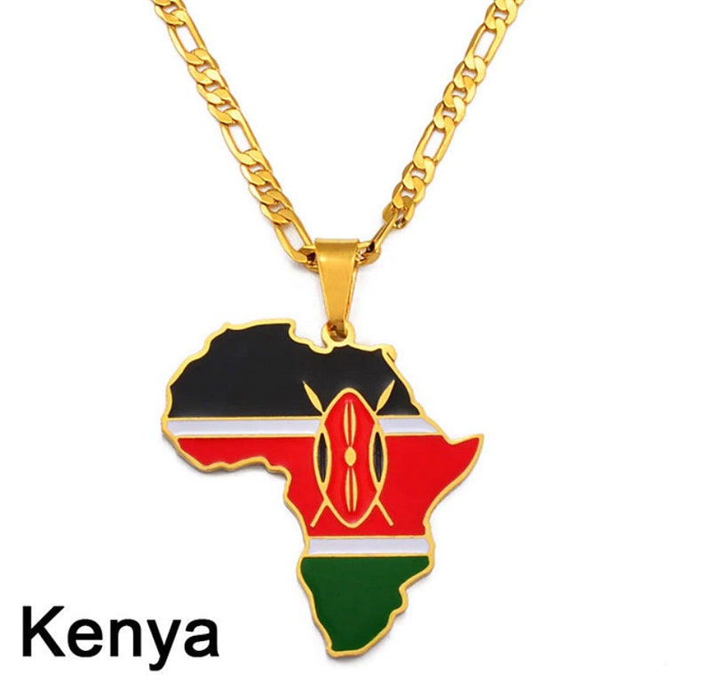 18K Goldplated Kenya Africa Map With Countries Flag Pendant Etsy