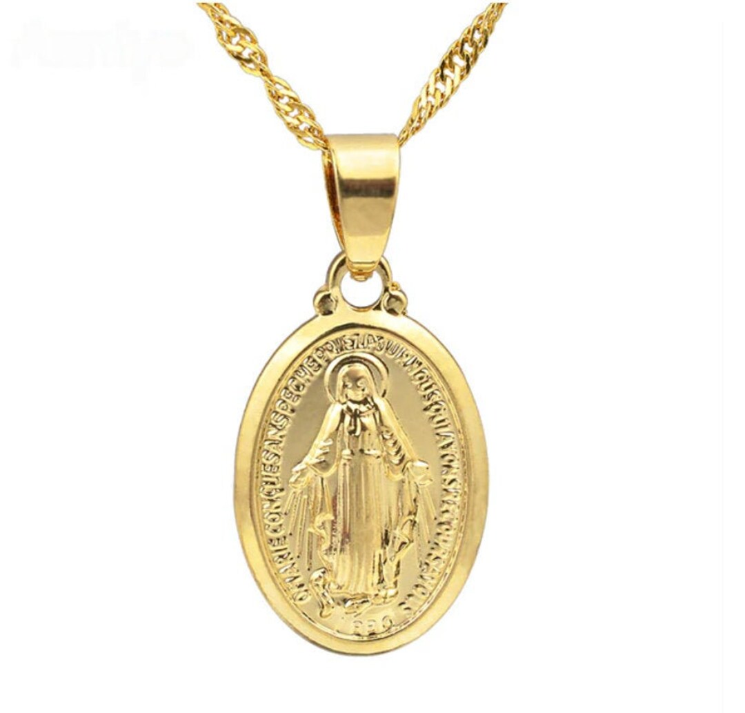 18K Gold-plated Blessed Virgin Mary Pendant Necklace / Women - Etsy