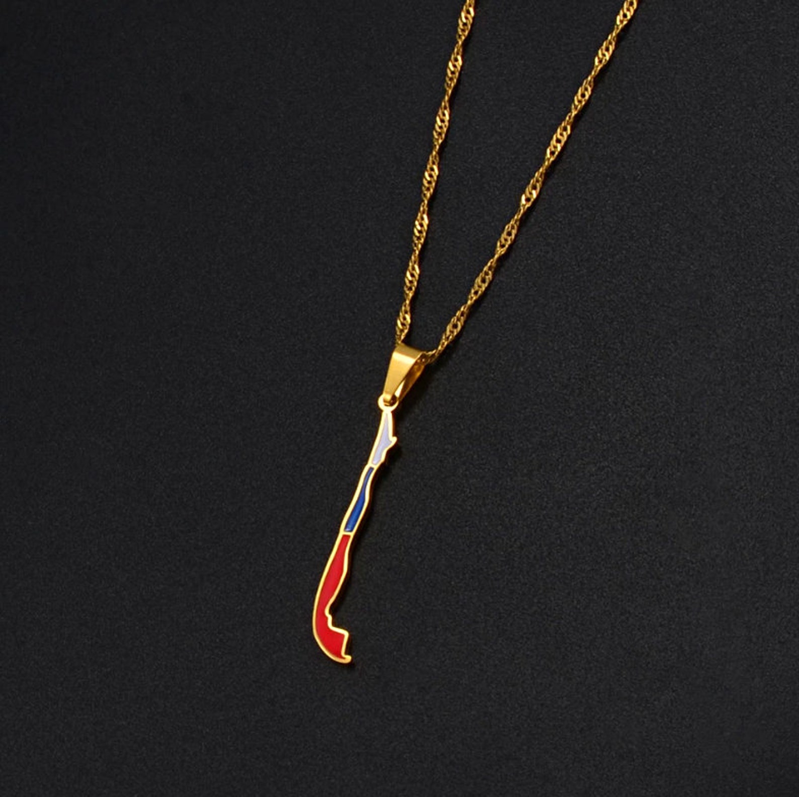18K Goldplated Chile Map Necklace / Chile Flag Necklace for Etsy