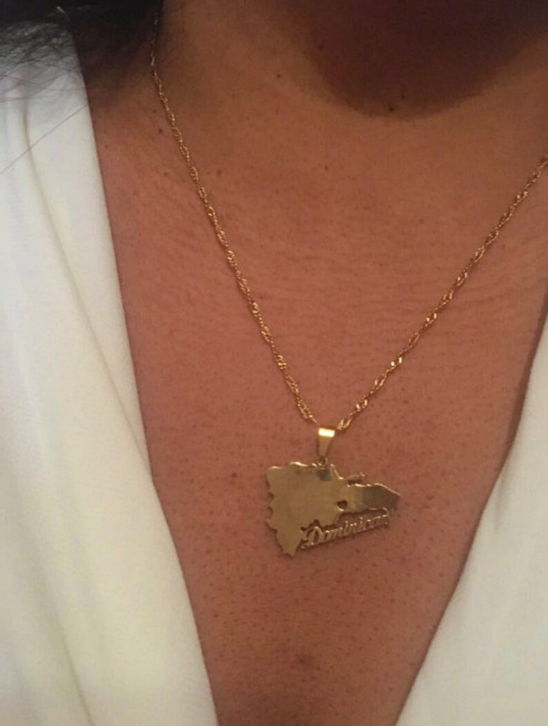 18K goldplated Dominican Republic map flag necklace / charmed Etsy