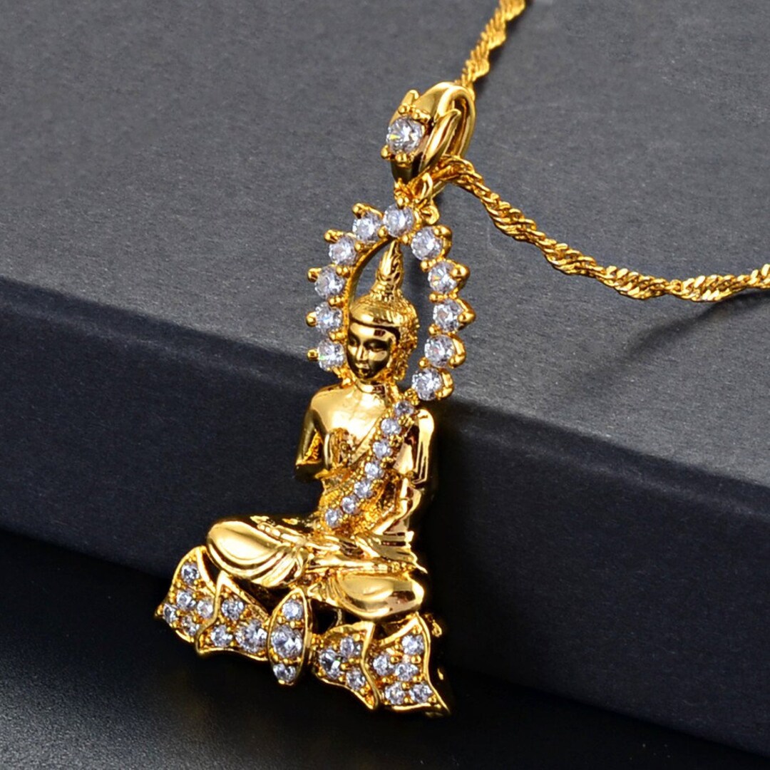 18K Goldplated Buddha Pendant Necklace / Buddhism Pendant Etsy