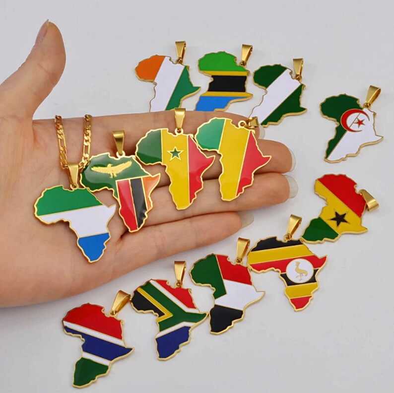 18K Goldplated Kenya Africa Map With Countries Flag Pendant Etsy