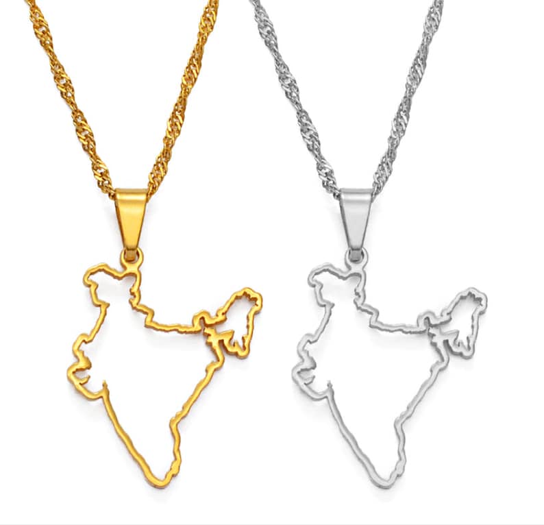 18K gold-plated India map necklace charmed jewelry gift India flag gold necklace for Men and Women