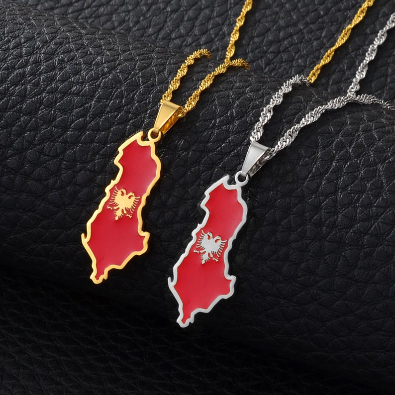 18K Goldplated Albania Flag Map Pendant Necklace / Charmed Etsy