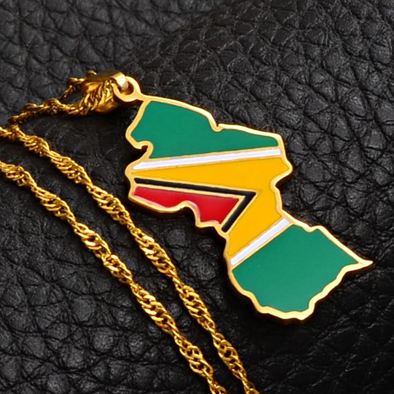 18K Goldplated Guyana Flag Necklace / Charmed Jewelry Gift / Etsy