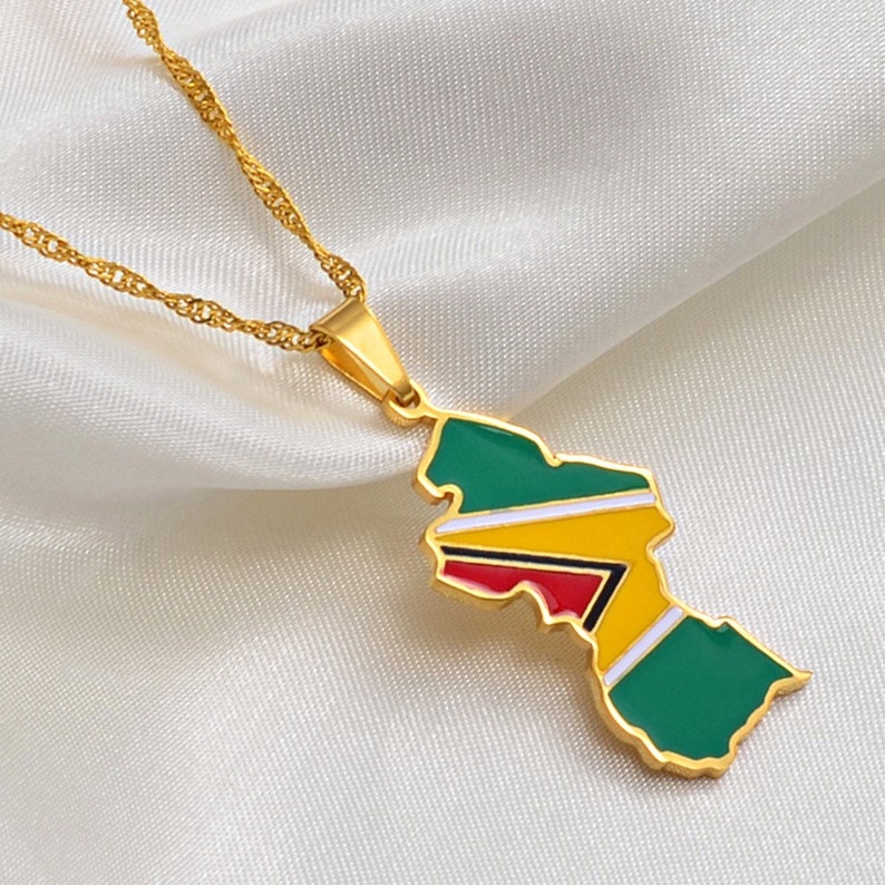 18K Goldplated Guyana Flag Necklace / Charmed Jewelry Gift / Etsy