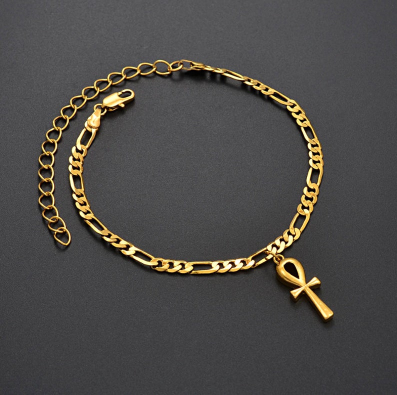 18K Goldplated Egyptian Ankh Cross Pendant Ankle Bracelet / Etsy