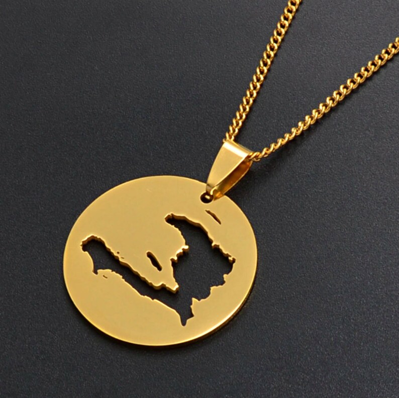 18K Goldplated Haiti Map Pendant Necklace / Haiti Charmed Etsy