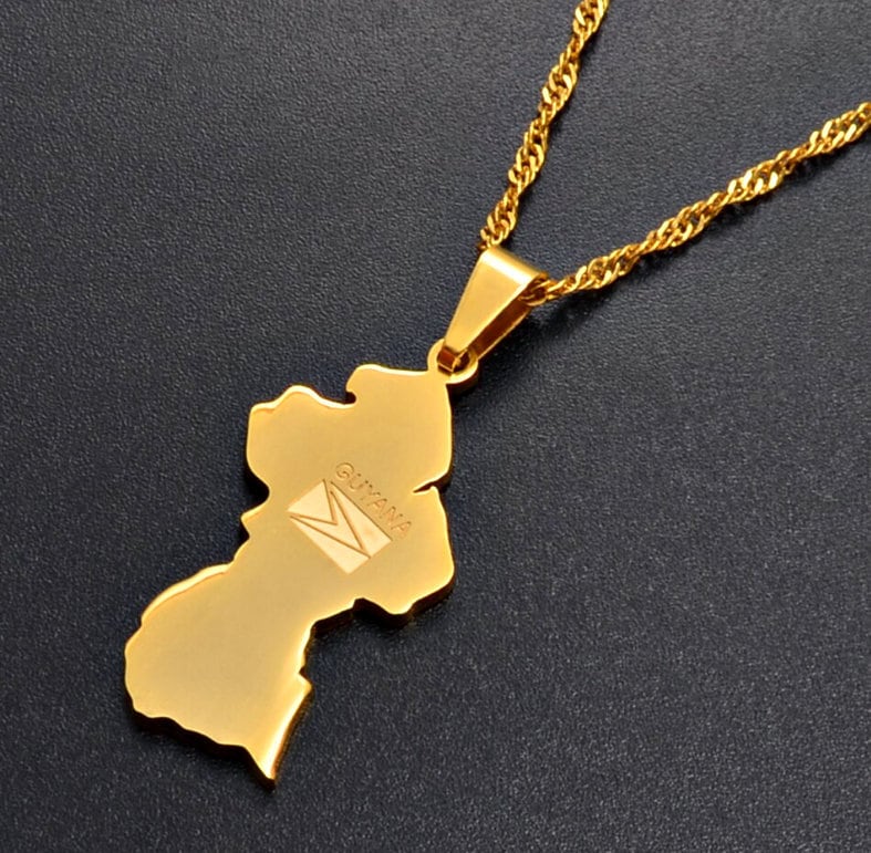 18K goldplated Guyana map necklace / charmed jewelry gift / Etsy