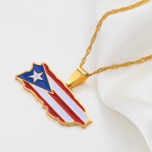 18K Goldplated Puerto Rico Flag Necklace / Charmed Jewelry Etsy