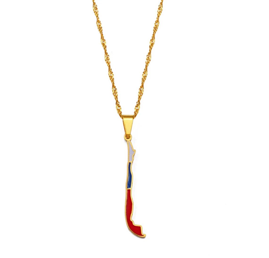 18K Goldplated Chile Map Necklace / Chile Flag Necklace for Etsy
