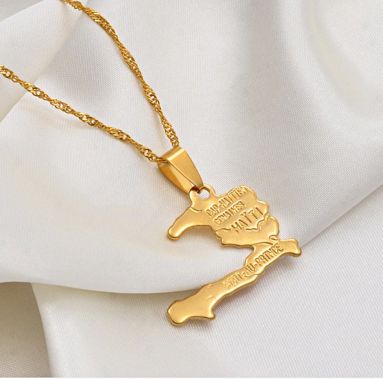18K Goldplated Haiti Map Necklace / I Love Haiti Charmed Etsy
