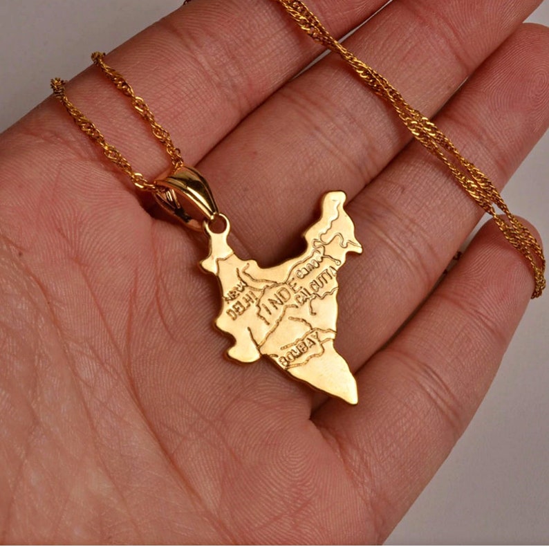 18K gold-plated India map necklace charmed jewelry gift India flag gold necklace for Men and Women