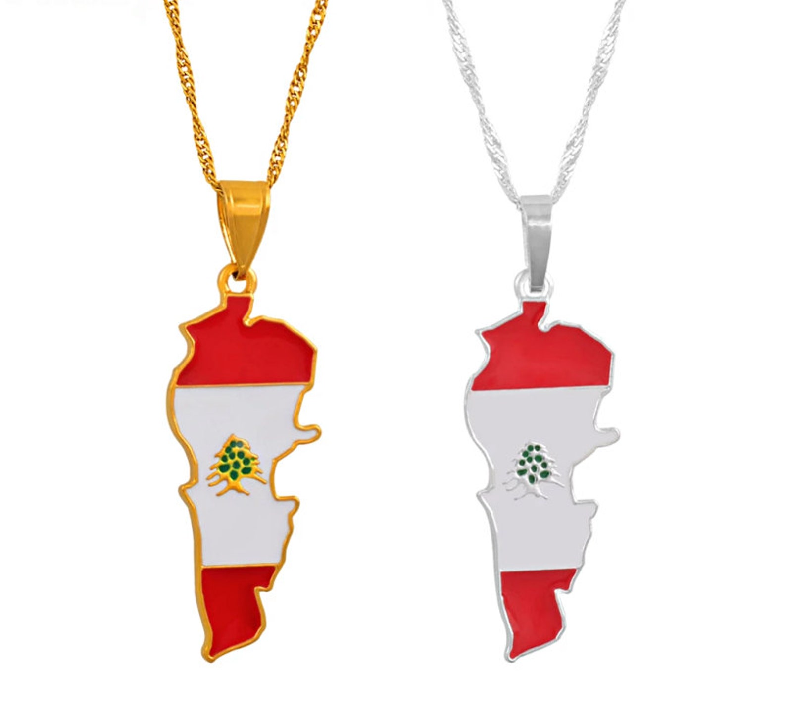 18K vergoldet Libanon Flagge Karte Anhänger Halskette / | Etsy