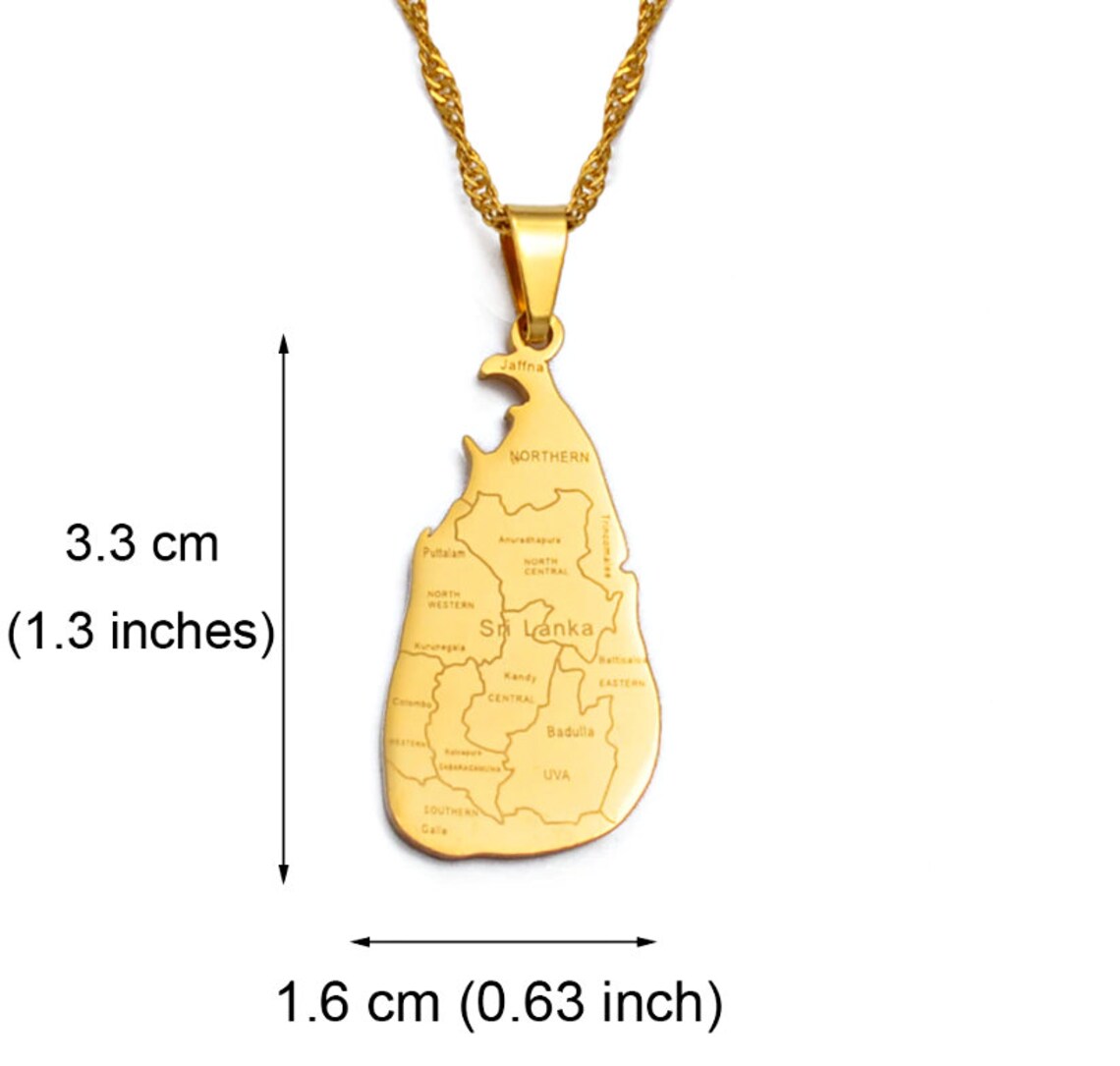 18K goldplated Sri Lanka map with cities necklace / charmed Etsy