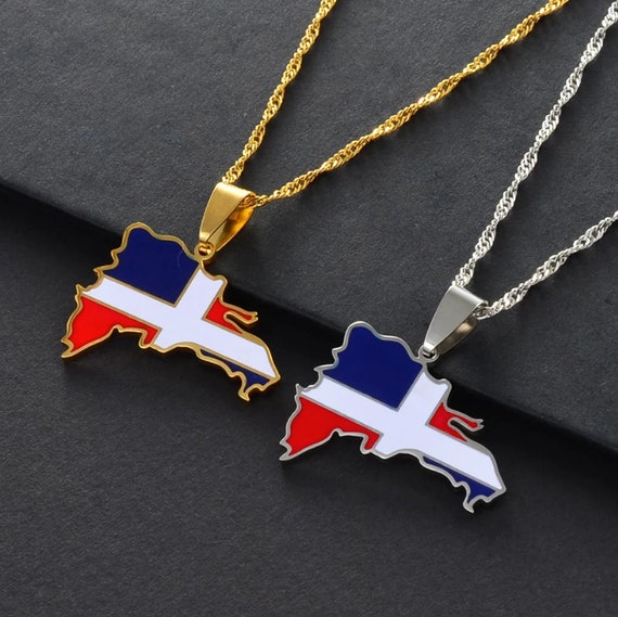 The Dominican Republic Flag Map Country Silver Gold Chain Charm Pendant Necklace The Dominican Republic Flag Map Country Silver Gold Chain Charm Pendant Necklace